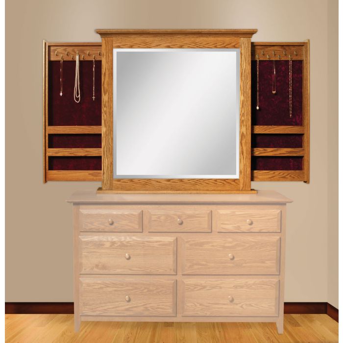 Dresser Mirror with Sliding Jewelry Wings
