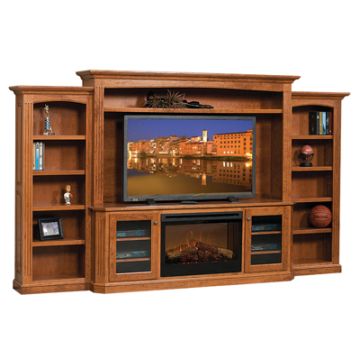 Buckingham Entertainment Center with Side Bookcases & Fireplace